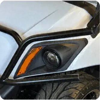 Golf cart LED headlight with amber accent and brush guard
