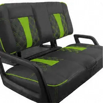 Black and lime green diamond-stitched golf cart seat