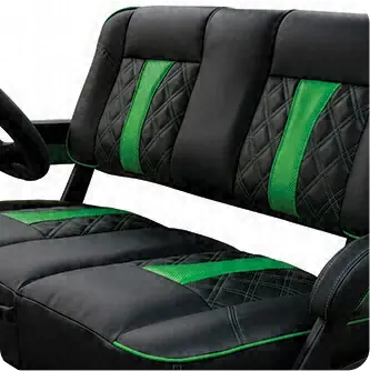 Black and green diamond-stitched golf cart seat
