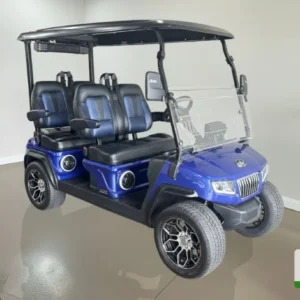 Golf Cart Black & Blue Quadric – A stylish golf cart with black and blue quadric design, offering durability and performance on the course.