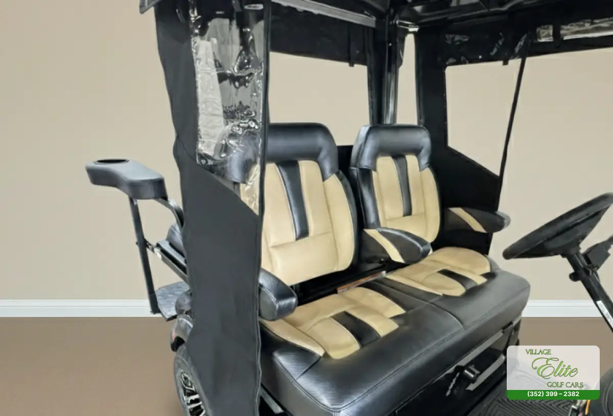 Yamaha Golf Cart Black & Tan Seats two‑tone vinyl upholstery front bench seat.