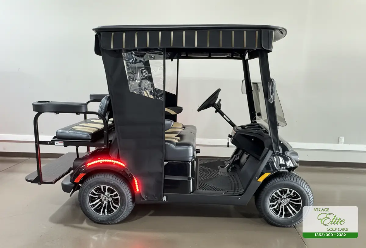 Yamaha Golf Cart Black & Tan Side Elevate your golf experience with the Yamaha Golf Cart Black & Tan Side. Designed for comfort, durability, and style, this golf cart is the perfect blend of classic elegance and modern performance.