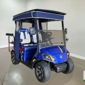 Yamaha Golf Cart Blue & White Quadric – A stylish golf cart with a blue and white quadric design, delivering durability and performance.
