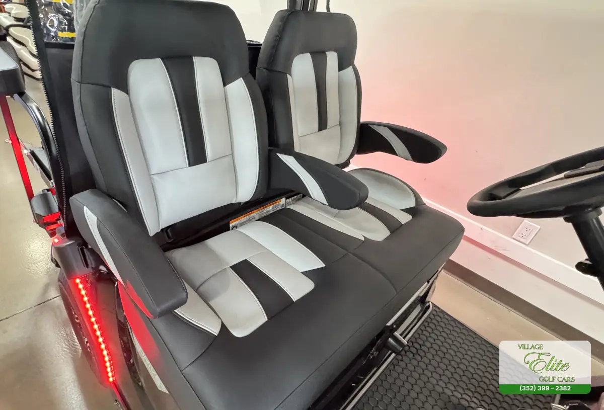 Yamaha Golf Cart Gray & Gray Seats: Comfortable and stylish gray seats for a superior golfing experience.