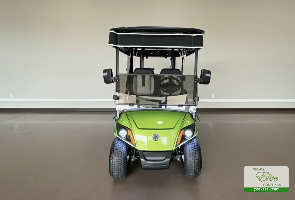 Yamaha Golf Cart Green & Gray Front: Yamaha Golf Cart Green & Gray Front – A durable and stylish golf cart with a green and gray front design, perfect for golfers.