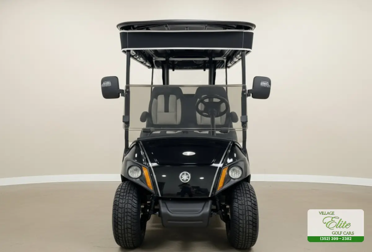 Yamaha Golf Cart Silver & Black Front – A stylish and durable golf cart with a silver and black front, offering superior performance.