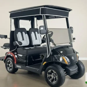 Yamaha Golf Cart Silver & Black Quadric – A stylish golf cart with a silver and black quadric design, delivering superior performance and comfort.